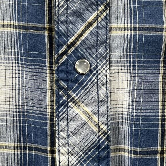 VTG Wrangler Shirt Mens XL Western Fashion Blue Plaid Pearl Snaps Cowboy‎ Rodeo - Picture 5 of 16